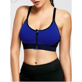 Front Zip Sports Bra with Padded - Blue - L