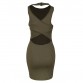 GD162 New S-L Womens Olive Green Stripped Halter Bodycon Dress Mini Club Party Dress