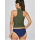 Half Zip Racerback High Neck Tankini Swimwear - Blackish Green - S