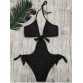 Halter One Piece Padded Swimwear - Black - M1215745