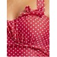 Halter Polka Dot Backless Skirted Ruffle Swimsuit - Red - 2xl