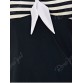 Halter Sailor Swimdress Stripe Tankini Top Bathing Suit - White And Black - L