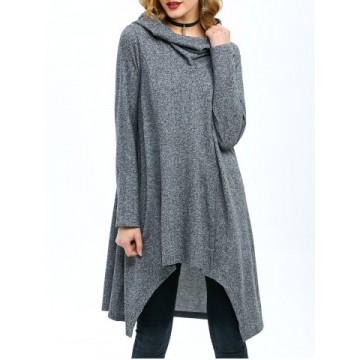 High Low Hem Hooded Coat - Gray - Xl