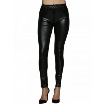 High Waist Faux Leather Skinny Pants - Black - L826989