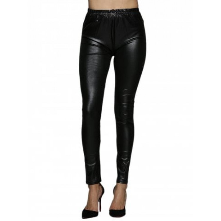 High Waist Faux Leather Skinny Pants - Black - LBottoms