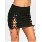 High Waist Lace Up Mini Skirt - Black - Xl