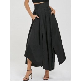 High Waisted Slit Maxi Skirt - Black - S