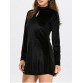Keyhole Mock Neck Short Velvet Tight Dress - Black - L