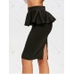 Knee Length Peplum Pencil Skirt - Black - M1358660