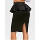 Knee Length Peplum Pencil Skirt - Black - M1358660