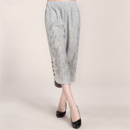 L - 6XL Women's Summer Linen Capris Pants 2016 New Fashion Embroidered Capris High-end elegance Plus Size Pants Women