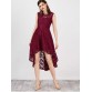 Lace High Low Swing Evening Party Dress - Wine Red - S