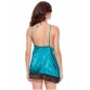 Lace Insert Cami Satin Sleepwear Babydoll - Marine Green - Xl