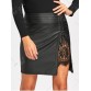 Lace Insert Faux Leather Bodycon Skirt - Black - 2xl1311471