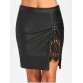 Lace Insert Faux Leather Bodycon Skirt - Black - 2xl