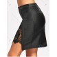 Lace Insert Faux Leather Bodycon Skirt - Black - 2xl