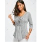 Lace Insert Lace Up Top - Gray - M