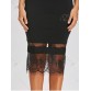 Lace Insert Midi Bodycon Skirt - Black - Xl