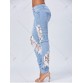 Lace Insert Staright Jeans - Blue - M1254573