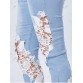 Lace Insert Staright Jeans - Blue - M