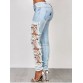 Lace Insert Washed Skinny Jeans - Azure - M184011