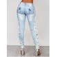 Lace Insert Washed Skinny Jeans - Azure - M