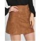 Lace-Up Faux Suede A-Line Skirt - Khaki - M