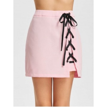 Lace Up Mini Skirt - Light Pink - L1391247