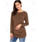 Long Sleeve Button Embellished Tunic Top - Brown - Xl