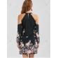 Long Sleeve Floral Border Print Shift Dress - Black - 2xl