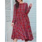 Long Sleeve Plaid Belted Midi Dress - Red - Xl1374285
