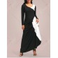 Long Sleeve Two Tone Maxi Jersey Dress - White And Black - L1167327