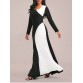 Long Sleeve Two Tone Maxi Jersey Dress - White And Black - L