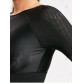 Mesh Panel Long Sleeve Crop T-shirt - Black - M1299364