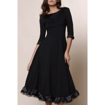 Midi A Line Flounce Swing Evening Dress - Black - 2xl
