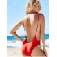 Monokini High Cut Backless One Piece Swimwear - Red - M