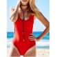 Monokini High Cut Backless One Piece Swimwear - Red - M