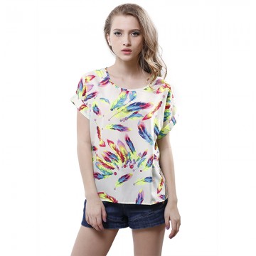 New Summer Fashion T-shirts Colorful Short Sleeve Bird Printed Women Tops Female Shirts Batwing Loose Chiffon Clothing Tops32282638345