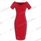 Nice-forever Casual Office Lady off Shoulder Solid Work Sexy V neck knee-length Zipper Tunic Business Pencil Bodycon Dress 3781421810388