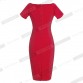 Nice-forever Casual Office Lady off Shoulder Solid Work Sexy V neck knee-length Zipper Tunic Business Pencil Bodycon Dress 3781421810388