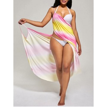 Ombre Cover Up Wrap Dress - Yellow And Red - One Size