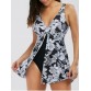 One Piece Floral Skirted Plunge Swimsuit - Black - Xl1145512