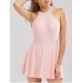 One Piece High Neck Backless Skirted Swimsuit - Pink - L1170919