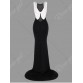 Open Back Dovetail Carpet Cut Out Dress - White And Black - L