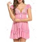 Plunging Neck See Through Swing Babydoll - Pink - Xl