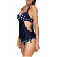 Polka Dot Push Up Blouson Swimsuit with Underwire - Cerulean - M