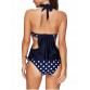 Polka Dot Push Up Blouson Swimsuit with Underwire - Cerulean - M