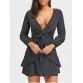 Puff Sleeve Low Cut Polka Dot Mini Dress - Black - Xl1446301