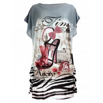 Pumps Print Loose-Fitting T-Shirt - Gray - One Size673060