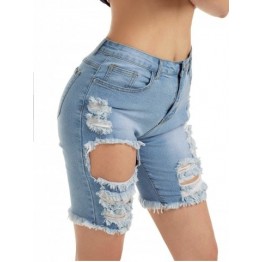 Ripped Bermuda Jean Shorts - Blue - 2xl